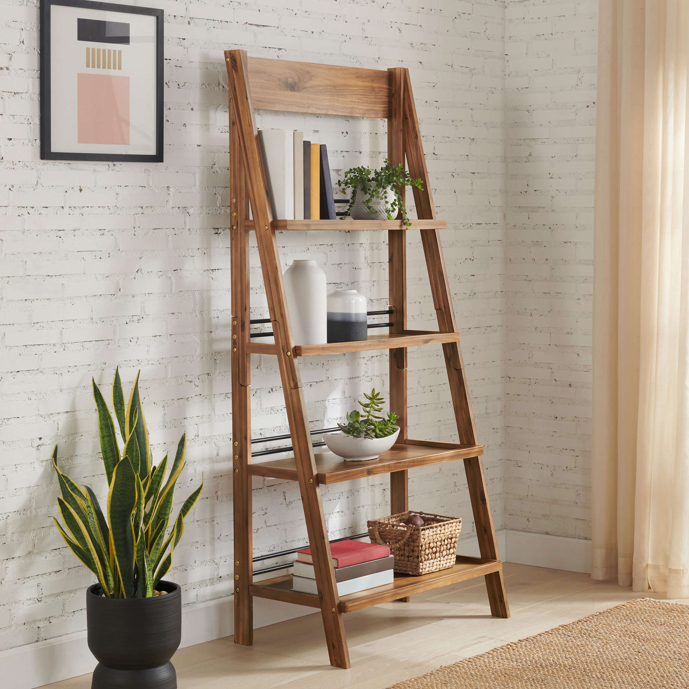 Rustic ladder bookshelf discount